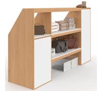 IDMarket - Ensemble étagère 2 Niveaux, Armoire 1 Porte et Armoire 1 Porte + 1 Niche sous Pente TOMI hêtre et Blanc