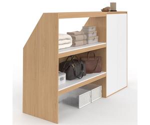 IDMarket - Ensemble étagère 2 Niveaux + Armoire 2 Portes sous Pente TOMI hêtre et Blanc