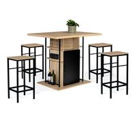IDMarket Ensemble îlot central 110 cm avec 4 tabourets bois noir et imitation hêtre style industriel
