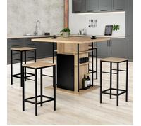 IDMARKET Ensemble ilot central 110 cm bois noir et imitation hêtre et 4 tabourets design industriel