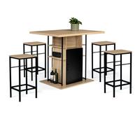 IDMarket – Ensemble îlot central 110 cm bois noir et imitation hêtre, 4 tabourets design industriel