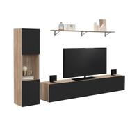 IDMarket Ensemble meuble TV ELIO 180 cm avec colonne et étagère Bois/Noir