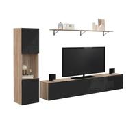IDMarket - Ensemble Meuble TV 180 cm avec Colonne et étagère Elio Bois et Noir