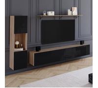 IDMarket - Ensemble Meuble TV 180 cm avec Colonne et étagère Elio Bois et Noir