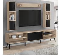 Ensemble meuble TV et étagères HOUSTON bois et noir