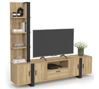 Ensemble meuble TV avec étagères et placard 200 cm PHOENIX bois et noir