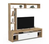 Ensemble meuble tv et étagères 170 cm malo bois et placard blanc