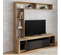 IDMARKET Ensemble meuble TV et étagères 170 cm MALO bois et placard noir