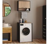 IDMarket – Ensemble meubles de buanderie Wallis noir et bois façon hêtre pour machine à laver