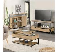 IDMarket Ensemble salon Detroit, buffet, table basse relevable, meuble TV, design industriel