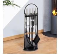 IDMarket - Ensemble serviteur de cheminée Noir INOX 5 éléments Pelle Balai tisonnier Pince avec Support