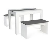 IDMarket - Ensemble Table à Manger 4 Personnes et 2 bancs ROZY