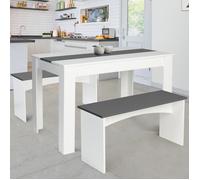 IDMarket Ensemble Table à Manger et 2 bancs ROZY 4 personnes Blanc et Gris 110 cm