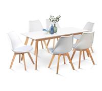 IDMarket - Ensemble Table à Manger Extensible Inga 160-200 cm et 6 chaises SARA Blanches Design scandinave