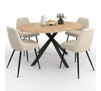 IDMarket - Ensemble Table à Manger Extensible Ronde Alix Bois et Noir 110-150 cm et 4 chaises THALYA Velours Beige