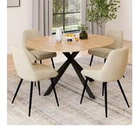 IDMarket - Ensemble Table à Manger Extensible Ronde Alix Bois et Noir 110-150 cm et 4 chaises THALYA Velours Beige