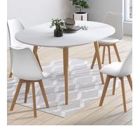 IDMarket - Ensemble Table à Manger Extensible Ronde Angela Blanc Pied Bois 110-150 cm et 4 chaises SARA Blanches