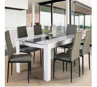 IDMARKET - Ensemble table à manger GEORGIA 140 cm blanche et grise + 6 chaises ROMANE grises
