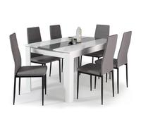 IDMARKET - Ensemble table à manger GEORGIA 140 cm blanche et grise + 6 chaises ROMANE grises