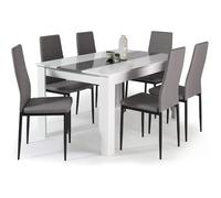 IDMarket Ensemble Table à Manger Georgia 140 cm et 6 Chaises Romane Blanc et Gris pour Cuisine et Salon