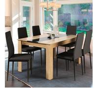 IDMarket - Ensemble Table à Manger Georgia 140 cm Imitation hêtre et Noire et 6 chaises Romane Noires