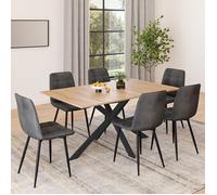 IDMarket - Ensemble Table à Manger Rectangle Alix 160 cm Bois et Noir et 6 chaises Mila en Velours Gris foncé