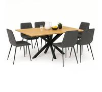 IDMarket - Ensemble Table à Manger Rectangle Alix 160 cm Bois et Noir et 6 chaises Mila en Velours Gris foncé