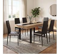 IDMarket - Ensemble Table à Manger Rectangle Phoenix Bois et Noir Bande Centrale Noire 160 cm et 6 chaises Romane Noires Bandeau Blanc