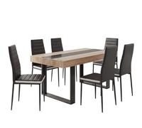 IDMarket - Ensemble Table à Manger Rectangle Phoenix Bois et Noir Bande Centrale Noire 160 cm et 6 chaises Romane Noires Bandeau Blanc