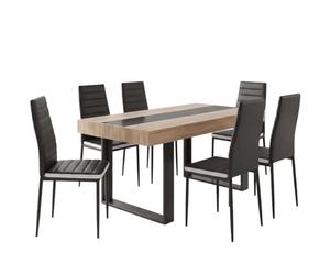 IDMarket - Ensemble Table à Manger Rectangle Phoenix Bois et Noir Bande Centrale Noire 160 cm et 6 chaises Romane Noires Bandeau Blanc
