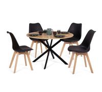 IDMarket - Ensemble Table à Manger Ronde Alix 110 cm Bois et Noir et 4 chaises SARA Noires