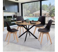 IDMarket - Ensemble Table à Manger Ronde Alix 110 cm Bois et Noir et 4 chaises SARA Noires