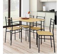 IDMarket Ensemble table Angie 4 personnes bois et métal noir