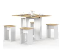 IDMarket - Ensemble Table Console Pliable EDI 2-4 Personnes Bois Blanc et Plateau façon hêtre avec 4 tabourets