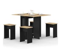 IDMarket - Ensemble Table Console Pliable EDI 2-4 Personnes Bois Noir et Plateau façon hêtre avec 4 tabourets