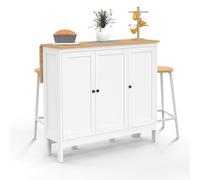 IDMarket - Ensemble Table de Bar ilot Achille et 2 tabourets Bois Blanc Plateau façon hêtre