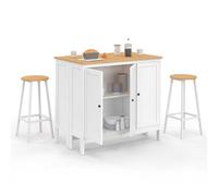 IDMarket Ensemble Table de bar Achille îlot avec 2 tabourets bois blanc plateau façon hêtre