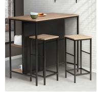 IDMARKET Ensemble table de bar îlot DETROIT et 2 tabourets design industriel