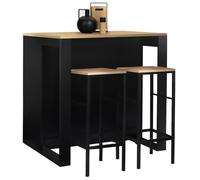IDMarket – Ensemble table de bar Juno îlot noir, plateau façon hêtre, 2 tabourets Detroit