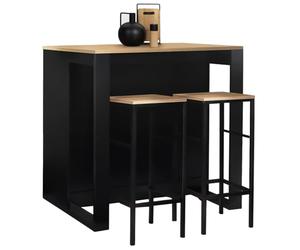 IDMarket - Ensemble Table de Bar îlot Juno et 2 tabourets de Bar Detroit | Ilot plateau façon hêtre et noir, tabourets bois et noir