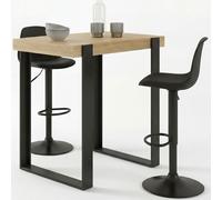 IDMarket – Ensemble table de bar Phoenix et 2 tabourets Karl – Bois et pieds noirs