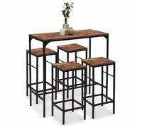 Table Haute De Bar Dayton 100 Cm Et 4 Tabourets Bois Foncé Effet Vieilli Et Noir Design Industriel Noir