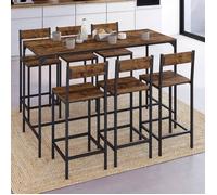 IDMarket Table haute de bar Dayton 150 cm – 6 tabourets, effet vieilli, design industriel