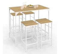 IDMarket – Ensemble table haute Detroit 100 cm 4 tabourets bois et métal blanc design industriel