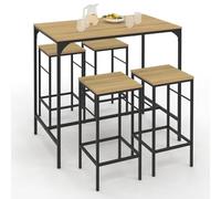 IDMarket – Ensemble table haute Detroit 100 cm – 4 tabourets bois & métal Noir design industriel