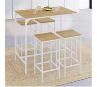 IDMarket – Ensemble table haute Detroit 100 cm 4 tabourets bois et métal blanc design industriel