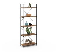 IDMarket - Etagère 5 Niveaux Hawkins Bois foncé Design Industriel 170 cm