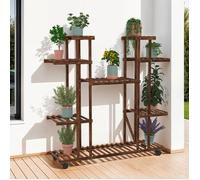 IDMarket – Étagère à pots de fleurs porte-plante en bois 8 niveaux à roulettes