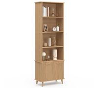 IDMarket - Étagère bibliothèque Juliette 4 niveaux avec placard lattes tasseau bois coloris chêne
