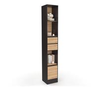 IDMarket - Etagère bibliothèque Carla 3 étagères 2 tiroirs 1 Placard Noir et Effet Bois 190 cm